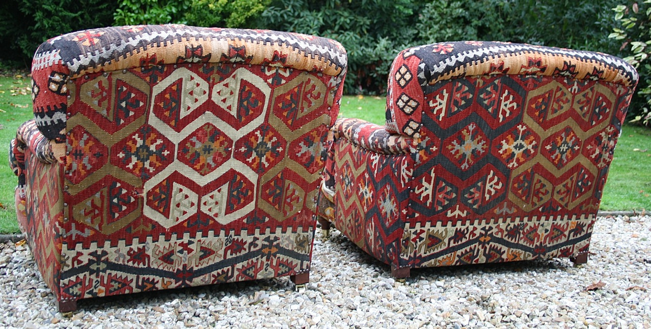 Pair of Turkish Kilim Upholstered Lansdown Chairs, Kilim Chairs, Kilim